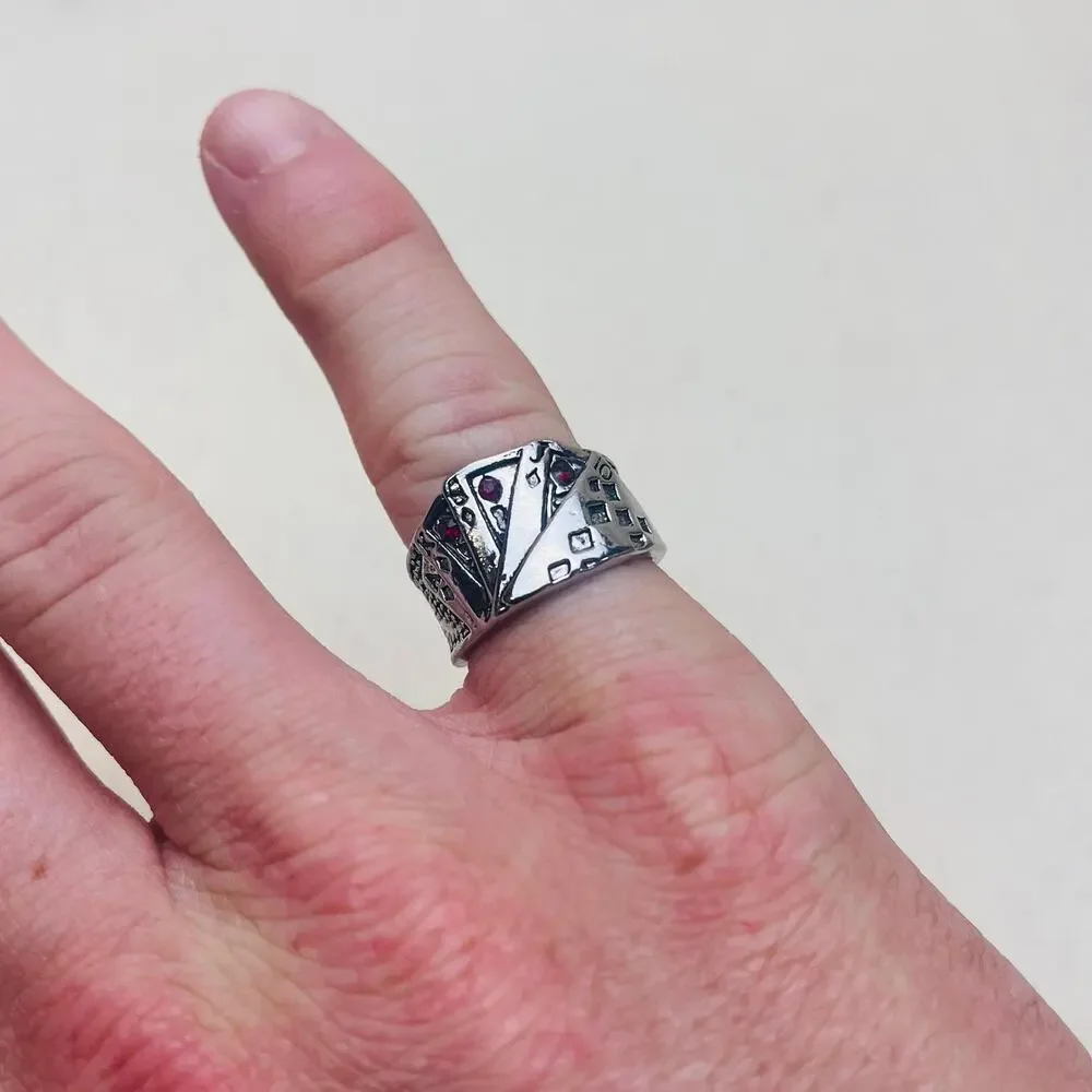 Y2K Deck of Cards Silver Ring – Adjustable Chrome Vintage Style, Unisex, New